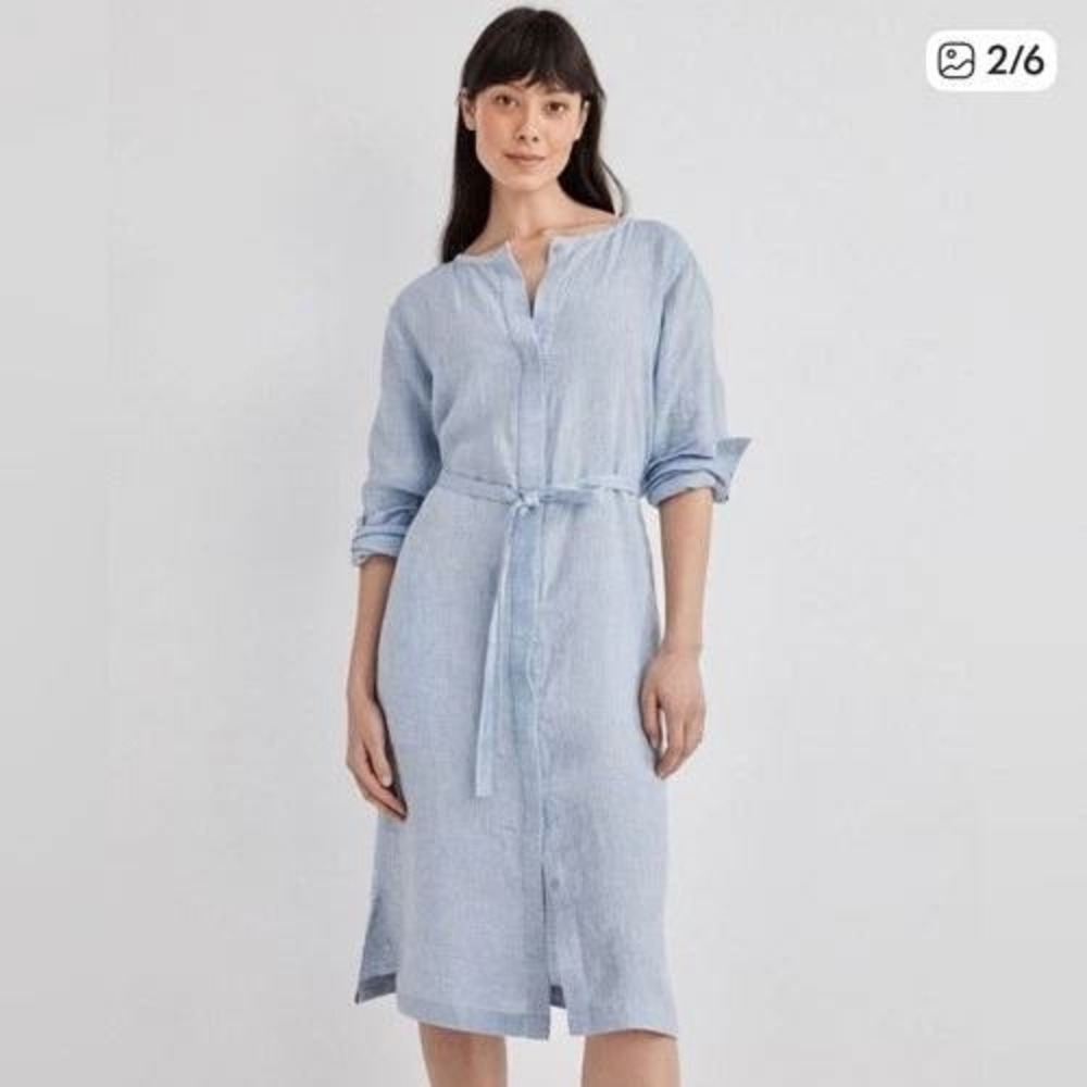 Haven Womens 100% Linen Button Down Shirt Dress XXL Blue NO BELT Lagenlook Chic
